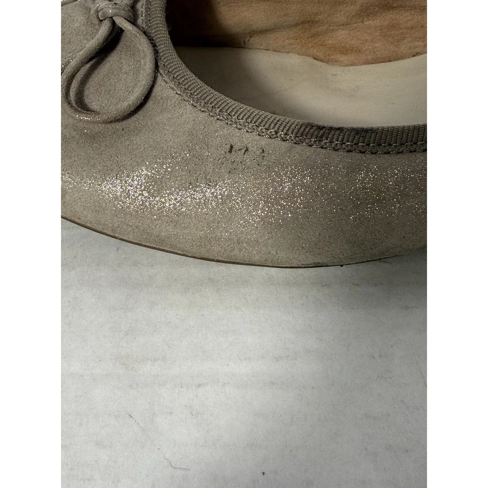 Paul‎ Green Suede Ballet Flats Taupe Shimmer Bow Slip On Shoes Women's